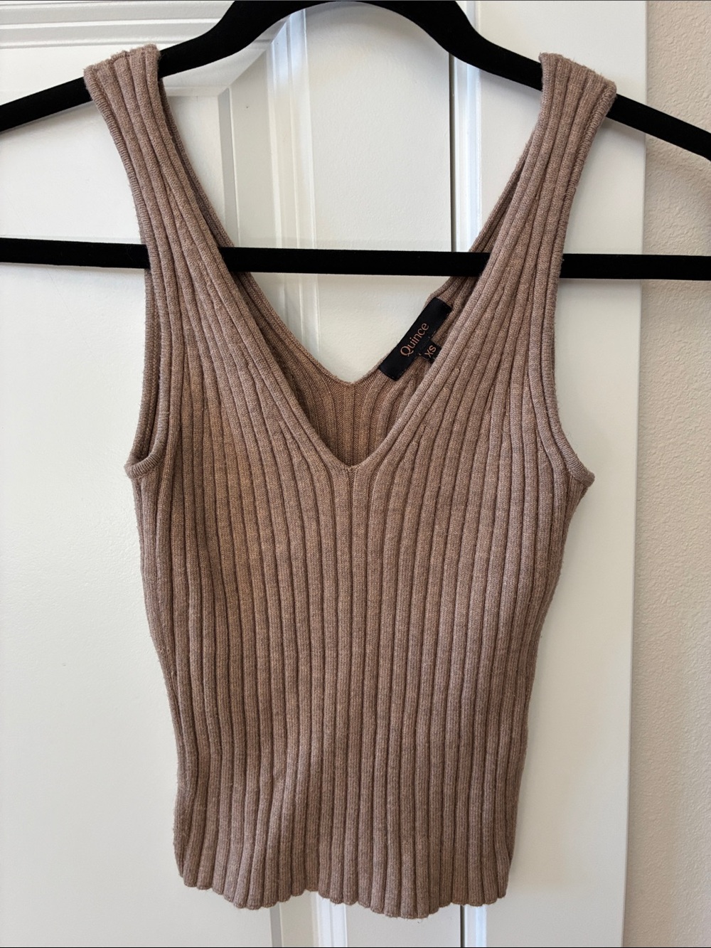 Quince Ribbed V-Neck Tank Top in Taupe Brown